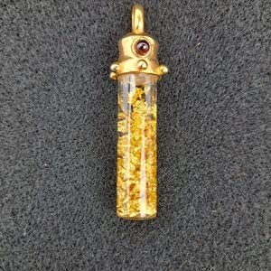 Gold Foil Flakes Cylinder Glass Vial Pendant